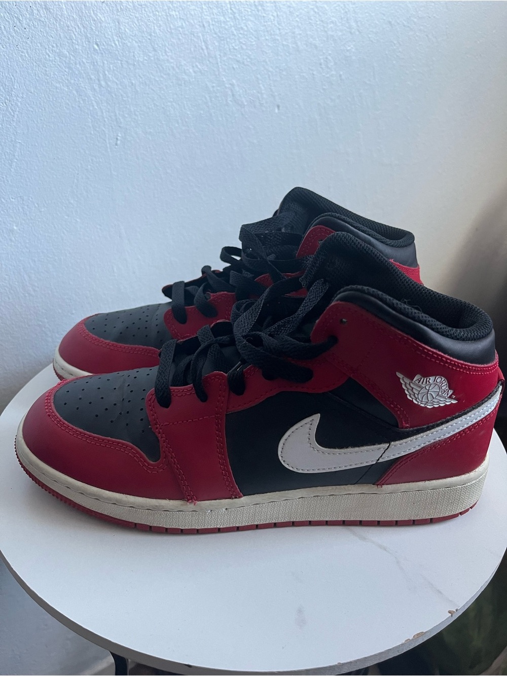 Nike Kids Red and Black Mid-Top Sneakers with White Swoosh
